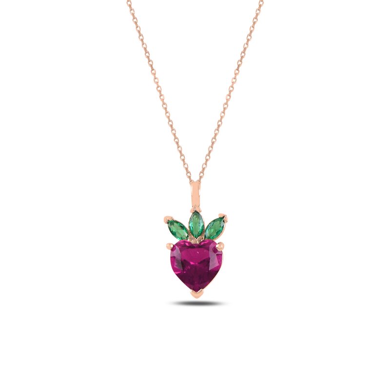 Strawberry & Heart CZ Necklace - N107135