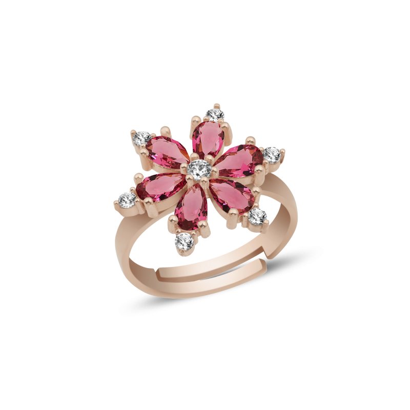 Lotus Flower Ruby CZ Adjustable Size Ring - R107162