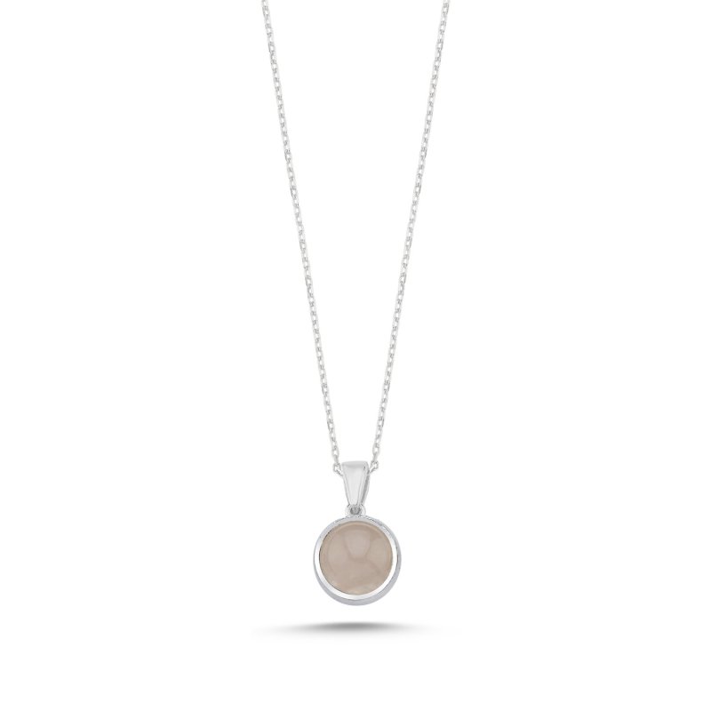 Round Rose Quartz Solitaire Necklace - N107204