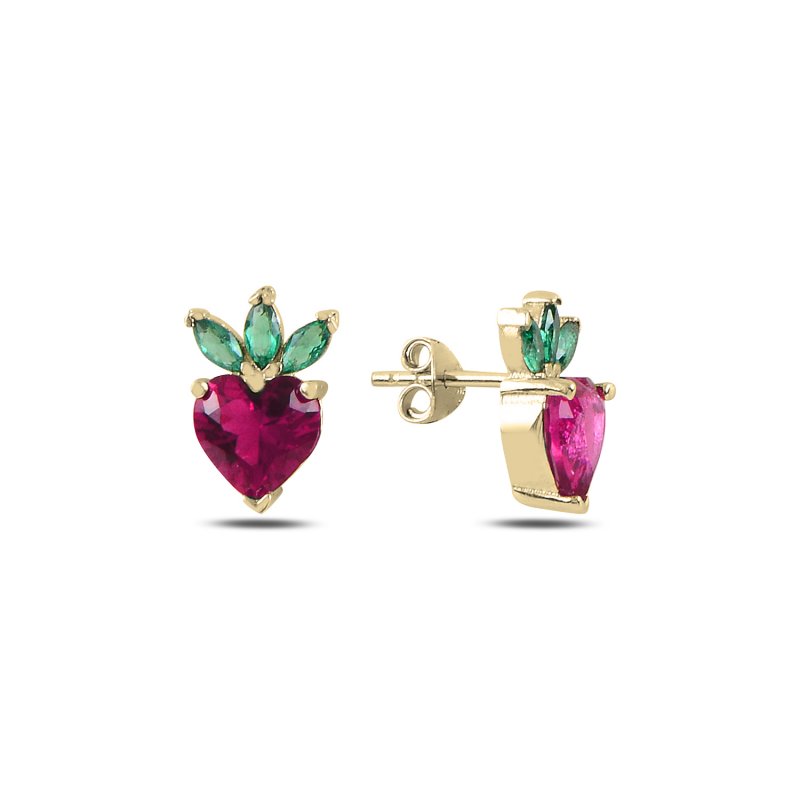 Strawberry & Heart CZ Stud Earrings - E107224