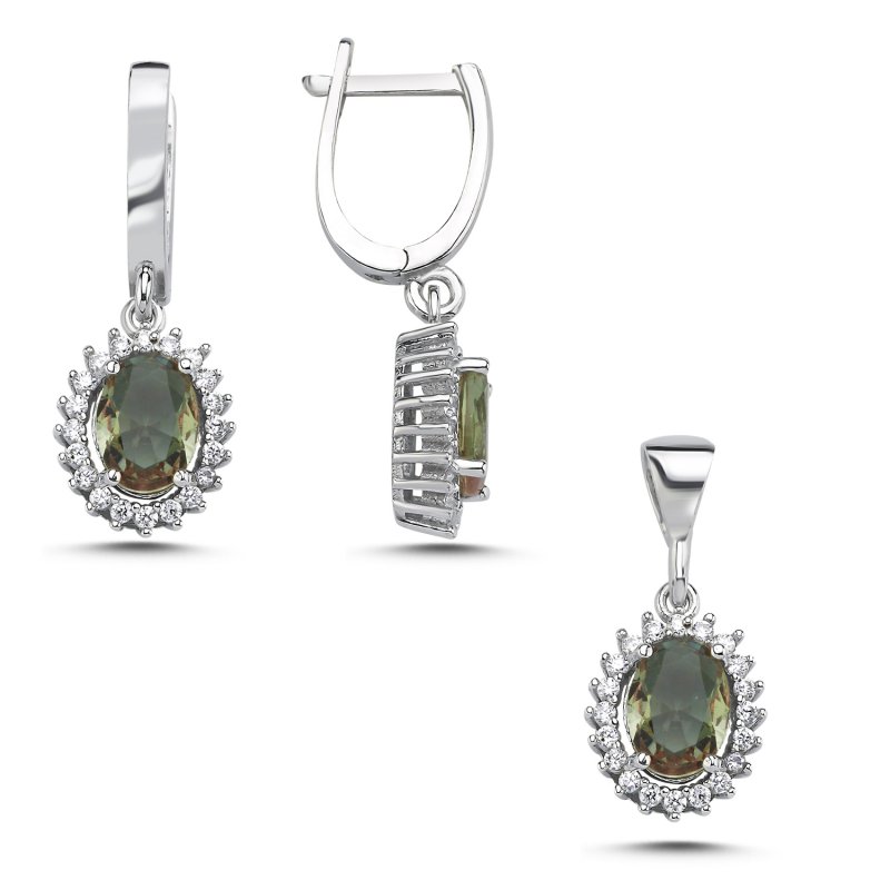 Sultanit Zirkon Taşlı Oval Kesim Halo Set - S107233