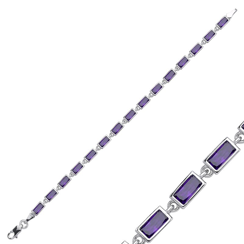 Amethyst Qrectangle CZ Tennis Bracelet - B107275