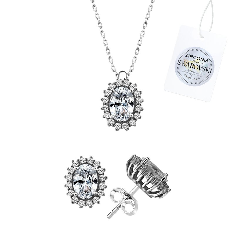 Swarovski Zirconia Oval Halo Solitaire Set - S107280