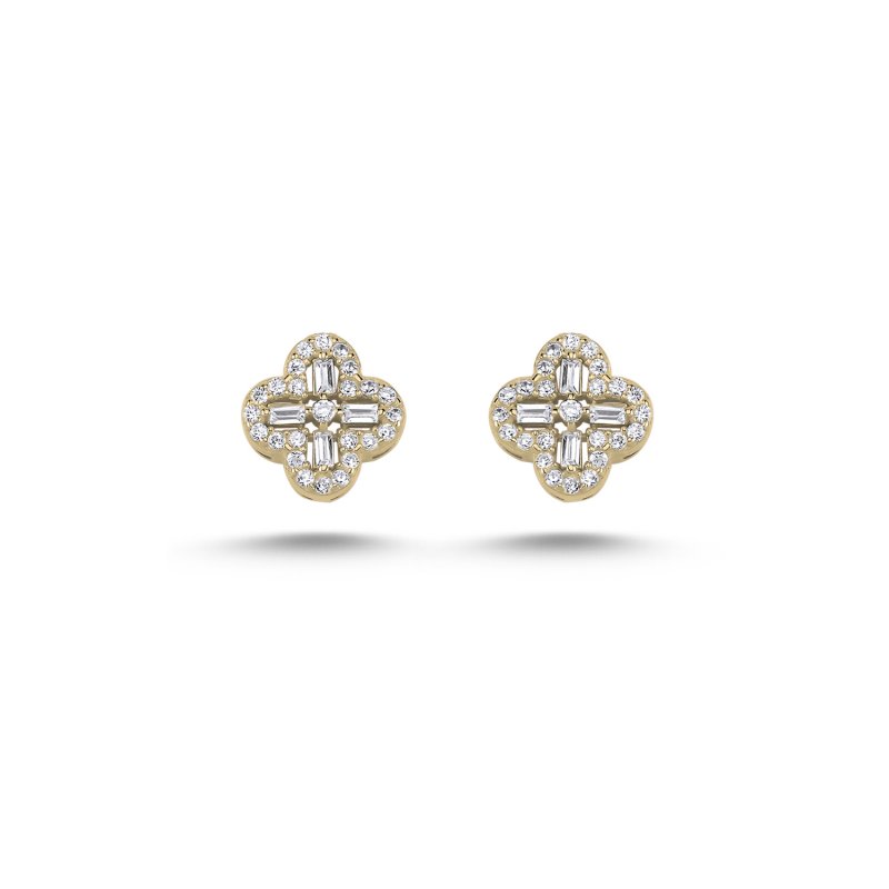 Baguette CZ Clover Stud Earrings - E107448