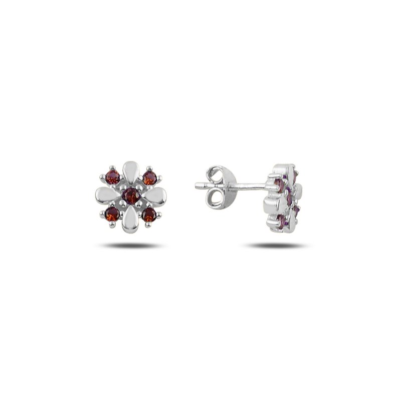 Colored CZ Flower Stud Earrings - E107470