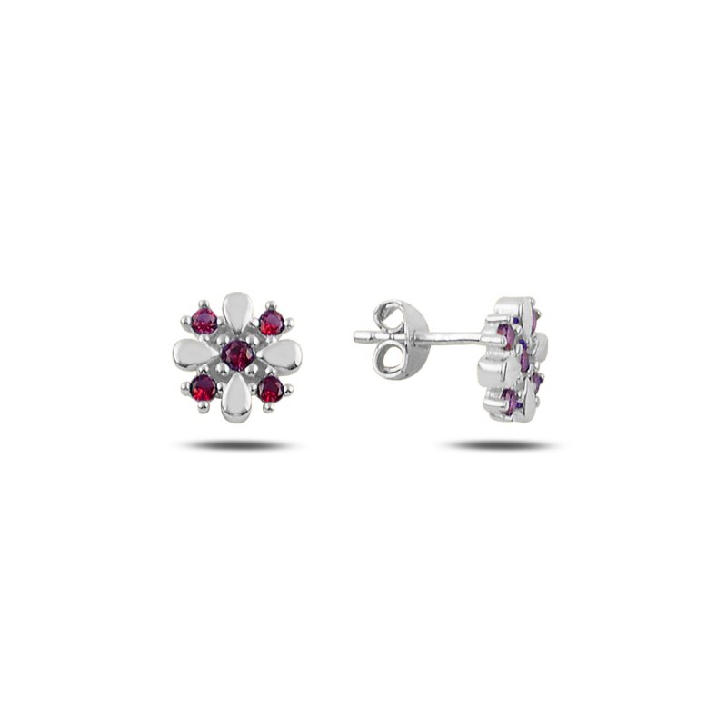 Colored CZ Flower Stud Earrings - E107470