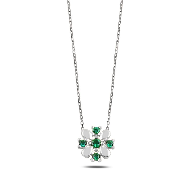 Colored CZ Flower Necklace - N107471
