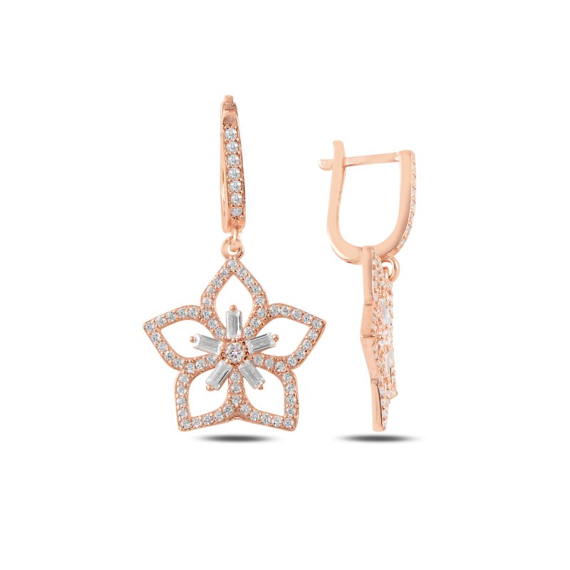 Flower Baguette CZ Dangle Earrings - E107472