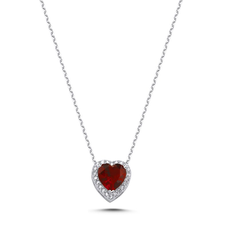 Garnet CZ Heart & Halo Solitaire Necklace - N107473