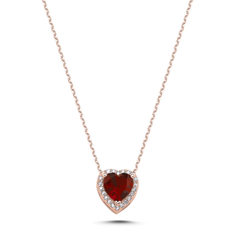 Garnet CZ Heart & Halo Solitaire Necklace - N107473