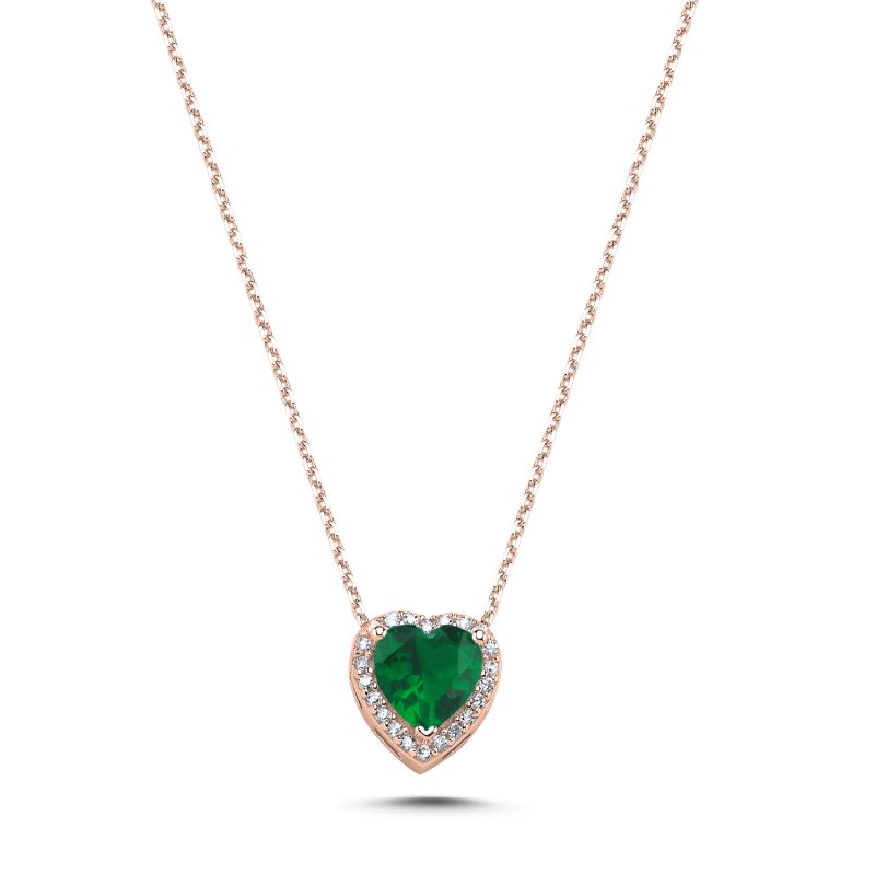 Emerald CZ Heart & Halo Solitaire Necklace - N107474