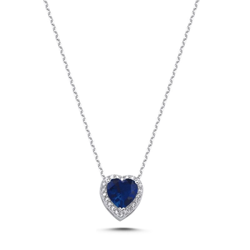 Sapphire CZ Heart & Halo Solitaire Necklace - N107475