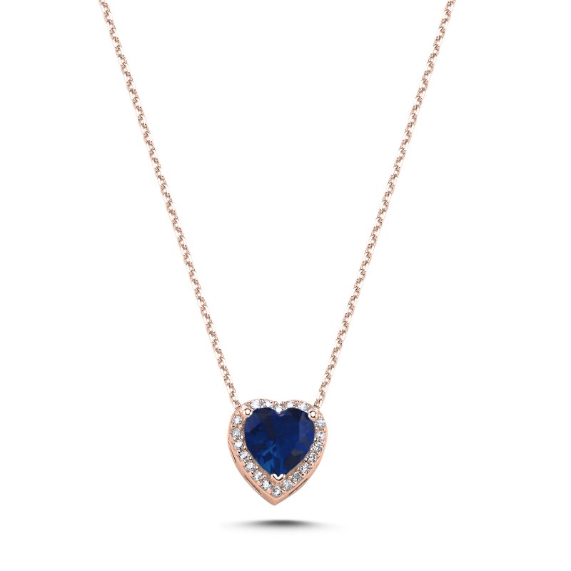 Sapphire CZ Heart & Halo Solitaire Necklace - N107475