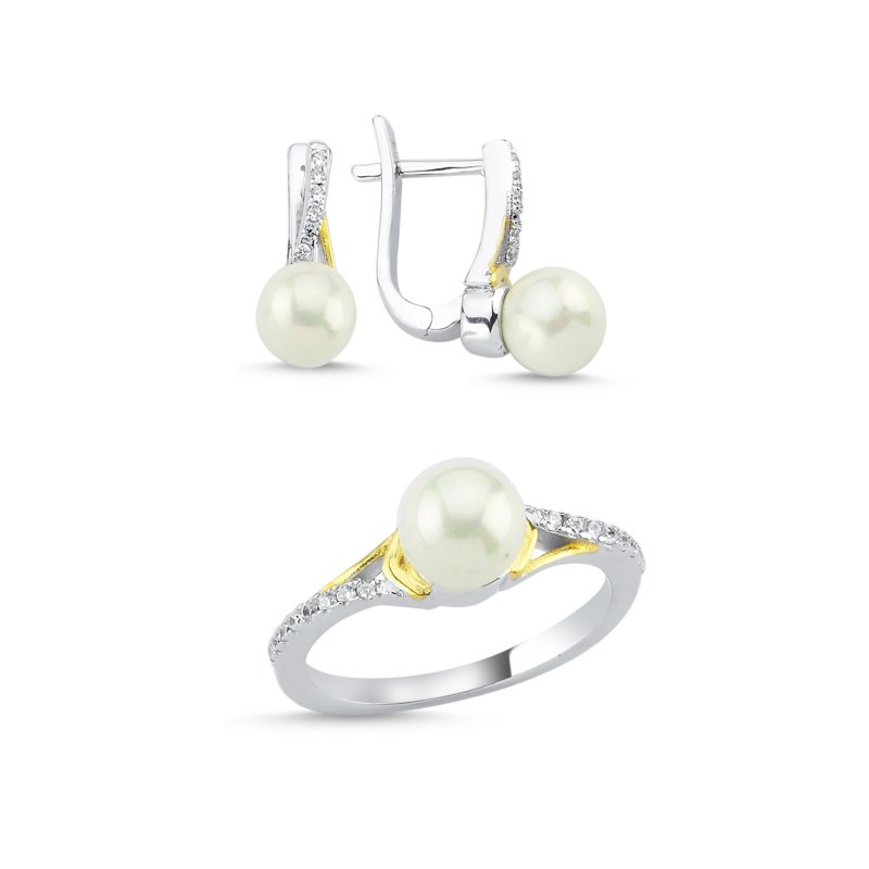İnci & Zirkon Taşlı Çift Renk Set - S107556