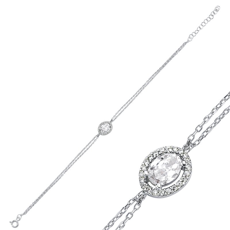 Halo Solitaire CZ Bracelet - B107561