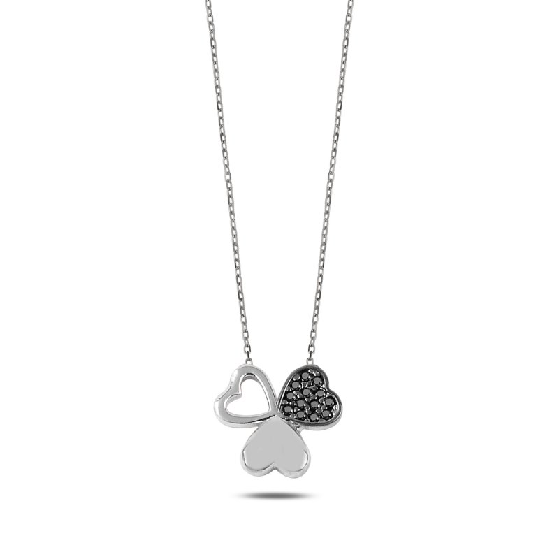 Hearts In Clover Black CZ Necklace - N107563
