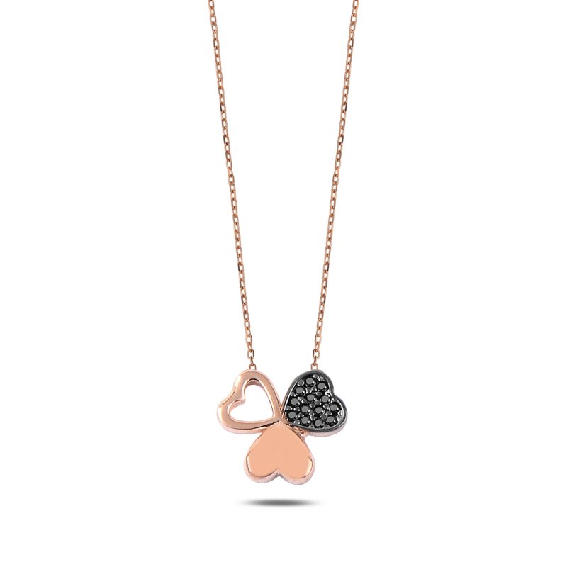 Hearts In Clover Black CZ Necklace - N107563