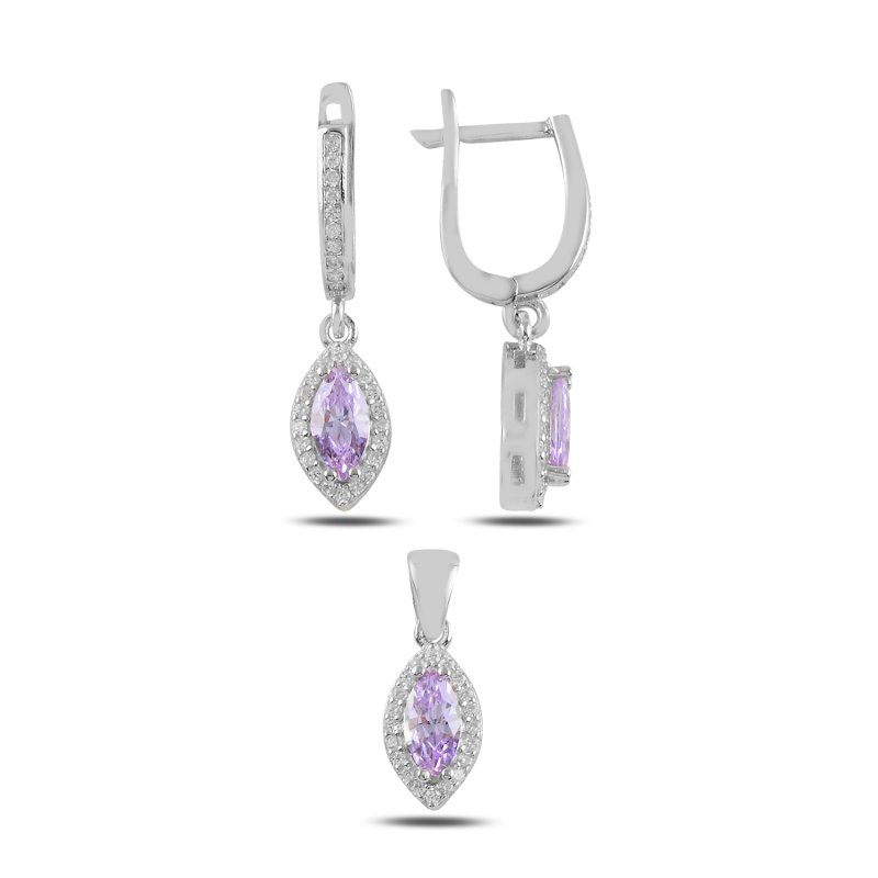 Marquise Light Amethyst CZ Halo Solitaire Set - S107589