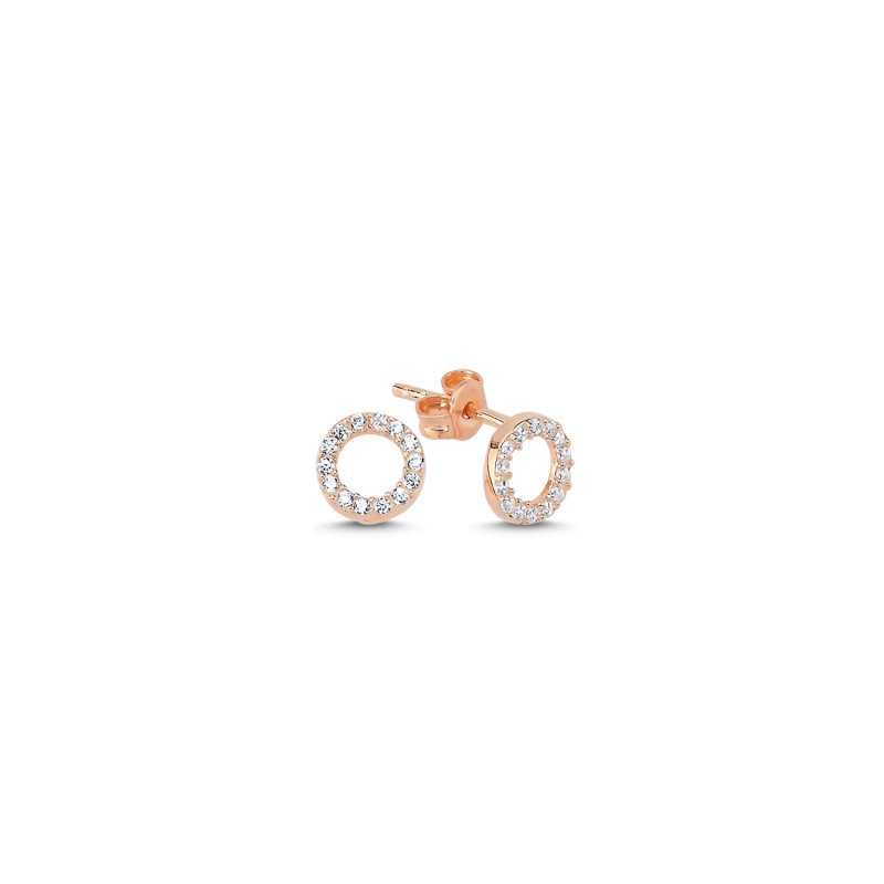 Circle CZ Stud Earrings - E107613