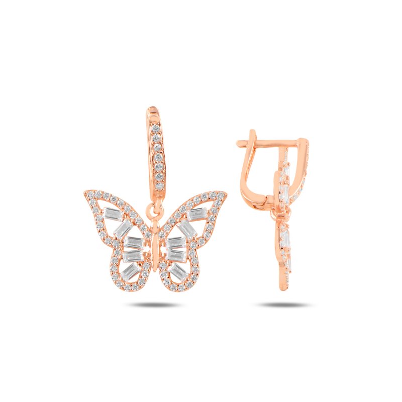 Butterfly Baguette CZ Dangle Latch Back Earrings - E107646