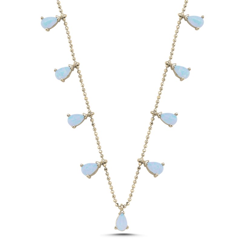 Teardrop White Opal Dangle Charm Necklace - N107713