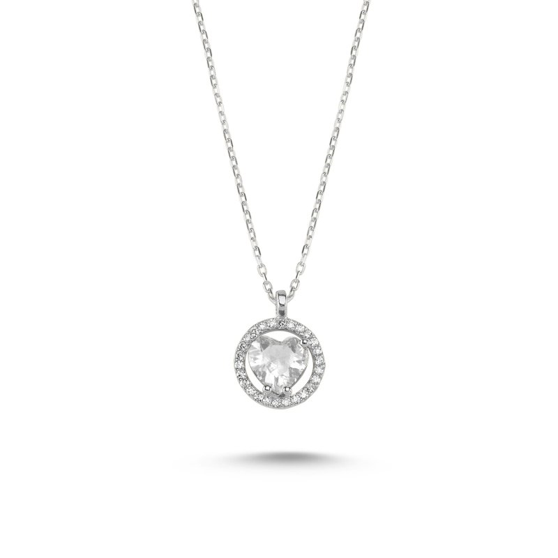 Heart CZ Halo Solitaire Necklace - N107716