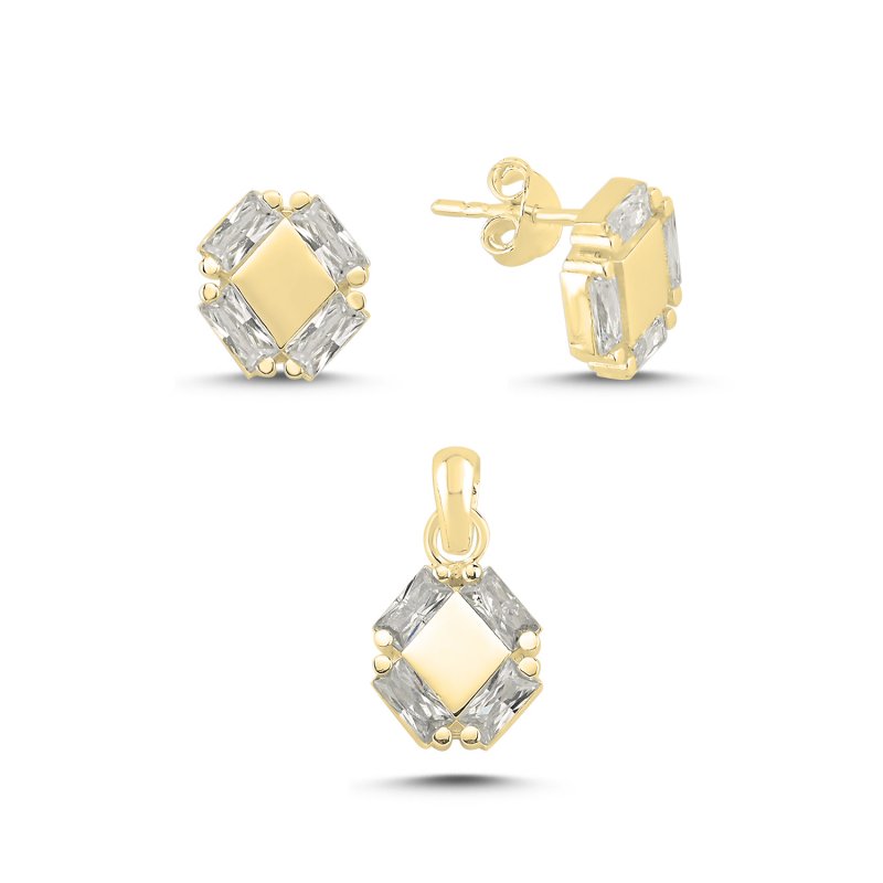 Baguette CZ Geometric Set (Stud Earrings & Pendant) - S107735