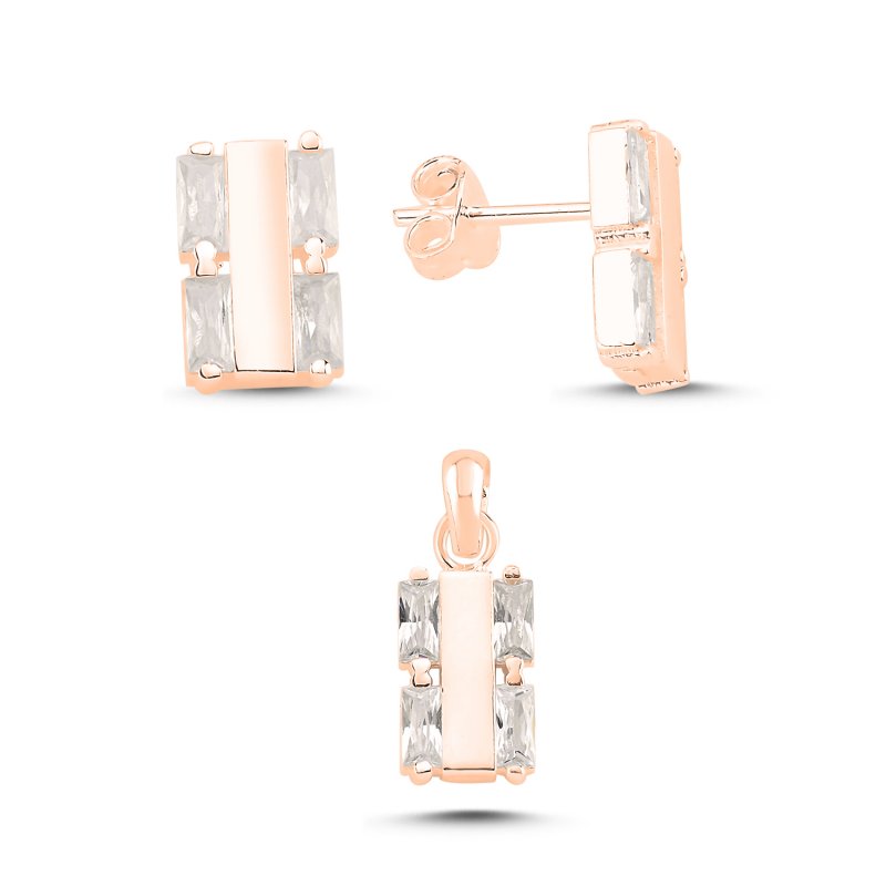 Baguette CZ Rectangular Set (Stud Earrings & Pendant) - S107736