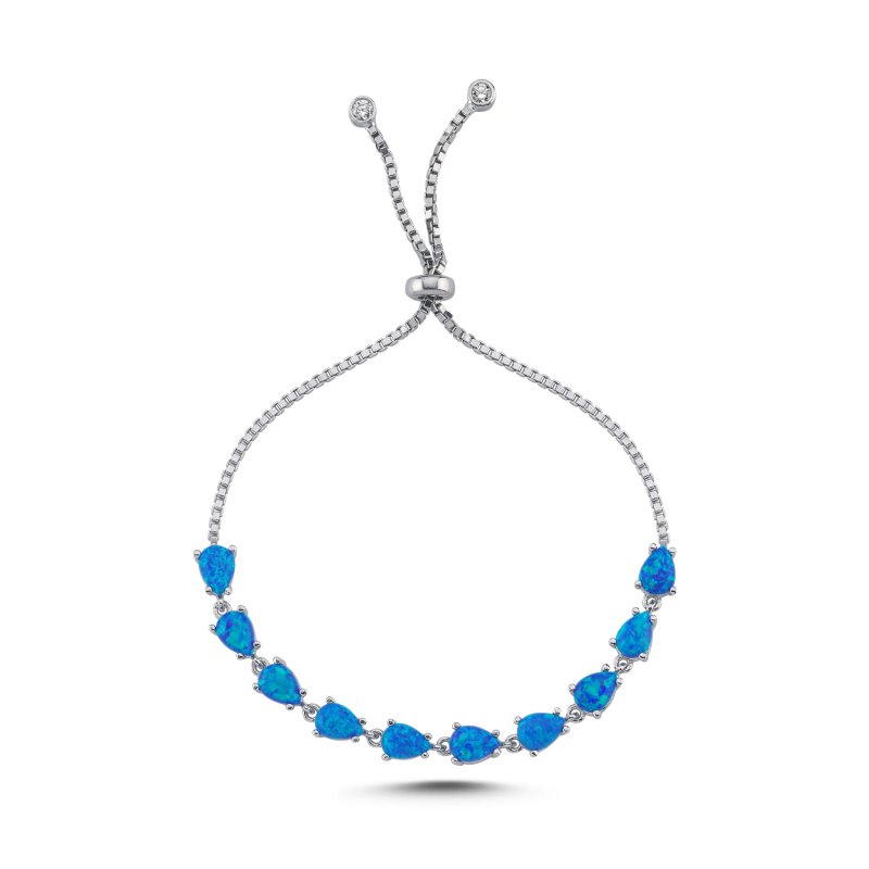 Dark Blue Teardrop Opal Tennis Adjustable Sliding Bracelet - B107743