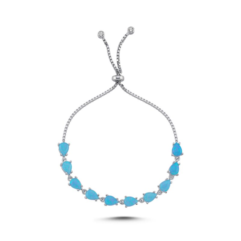 Light Blue Teardrop Opal Tennis Adjustable Sliding Bracelet - B107744