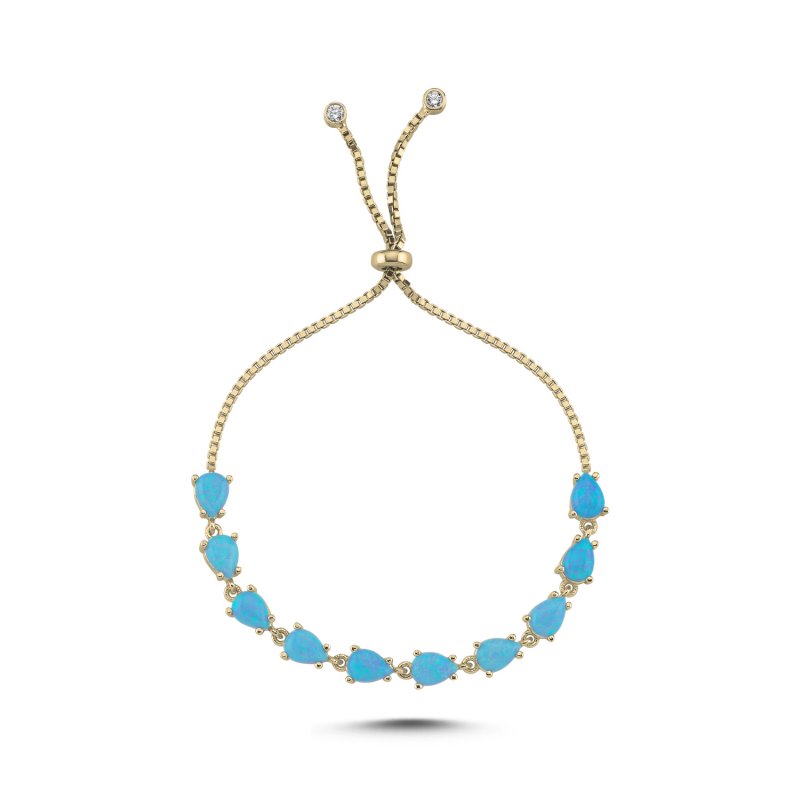 Light Blue Teardrop Opal Tennis Adjustable Sliding Bracelet - B107744