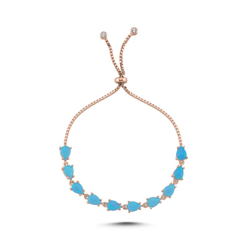 Light Blue Teardrop Opal Tennis Adjustable Sliding Bracelet - B107744