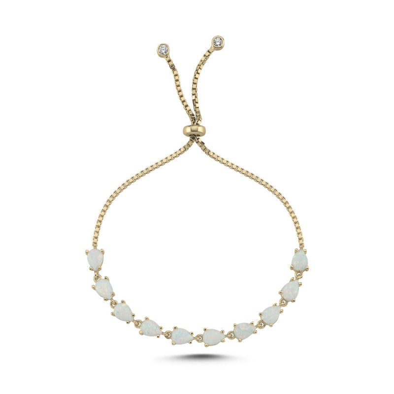 White Teardrop Opal Tennis Adjustable Sliding Bracelet - B107745