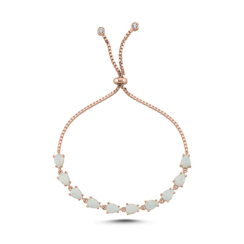 White Teardrop Opal Tennis Adjustable Sliding Bracelet - B107745