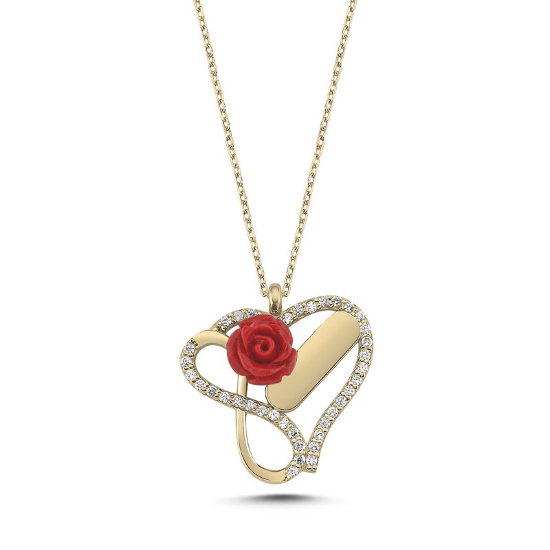 Rose Detailed Heart & Infinity Necklace - N107746