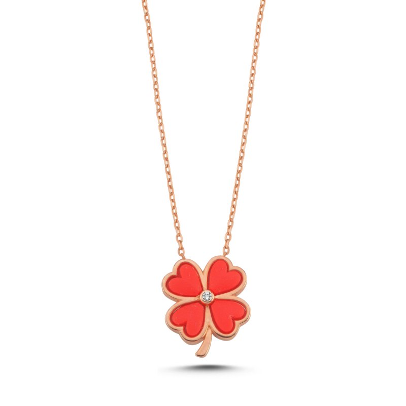 Sterling Silver Resin & CZ Clover Necklace - N107800 | Şile Silver