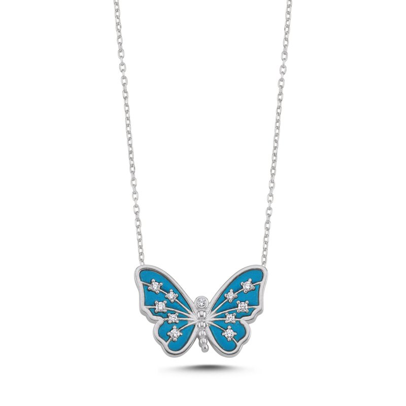 Resin & CZ Butterfly Necklace - N107802