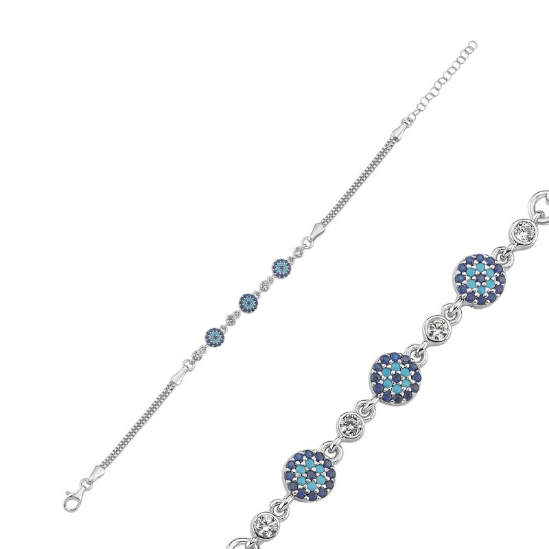 Blue Evil Eye CZ Chain Bracelet - B107816