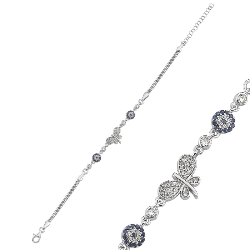 Butterfly & Evil Eye CZ Chain Bracelet - B107818
