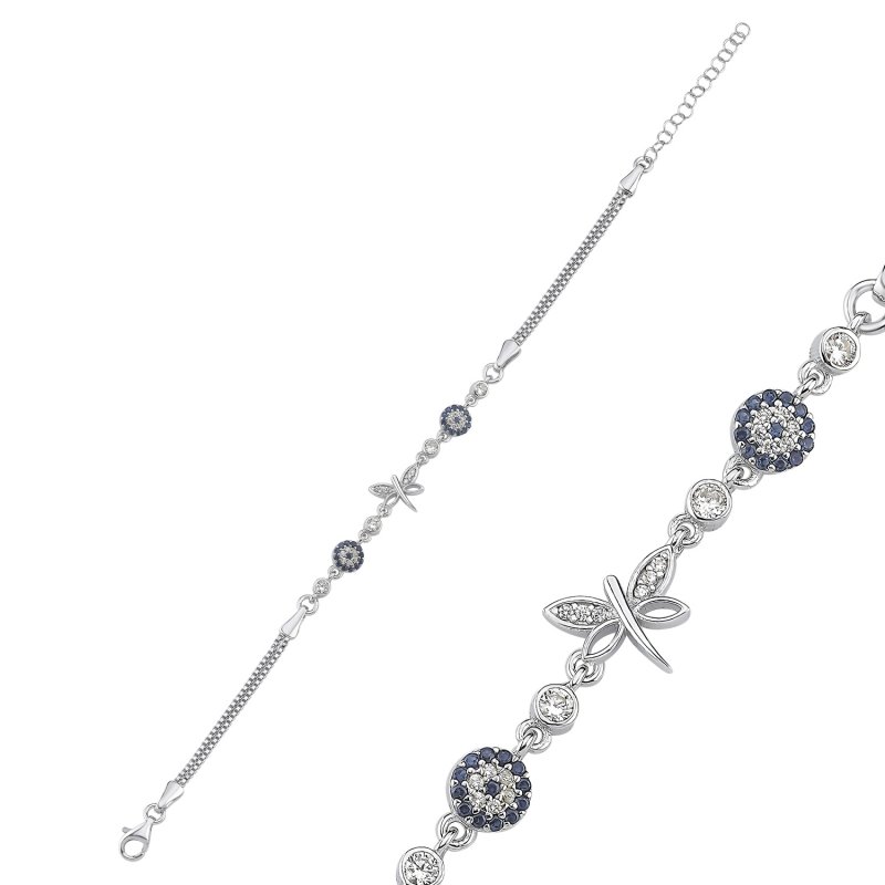 Dragonfly & Evil Eye CZ Chain Bracelet - B107819
