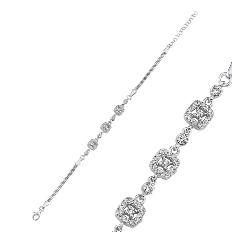 Square Motif Cubic Zirconia Chain Bracelet - B107821