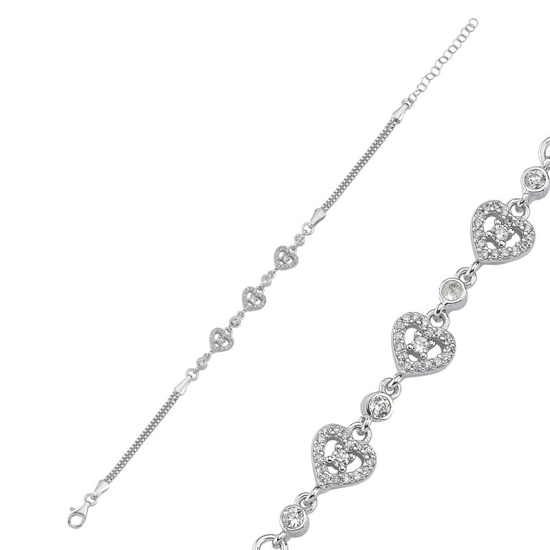 Heart Motif Cubic Zirconia Chain Bracelet - B107822