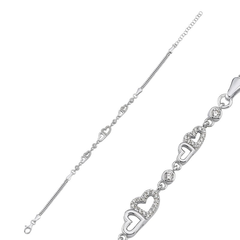 Double Heart CZ Chain Bracelet - B107824