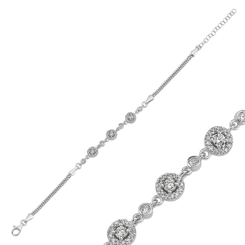 Round Halo Motif Cubic Zirconia Chain Bracelet - B107827