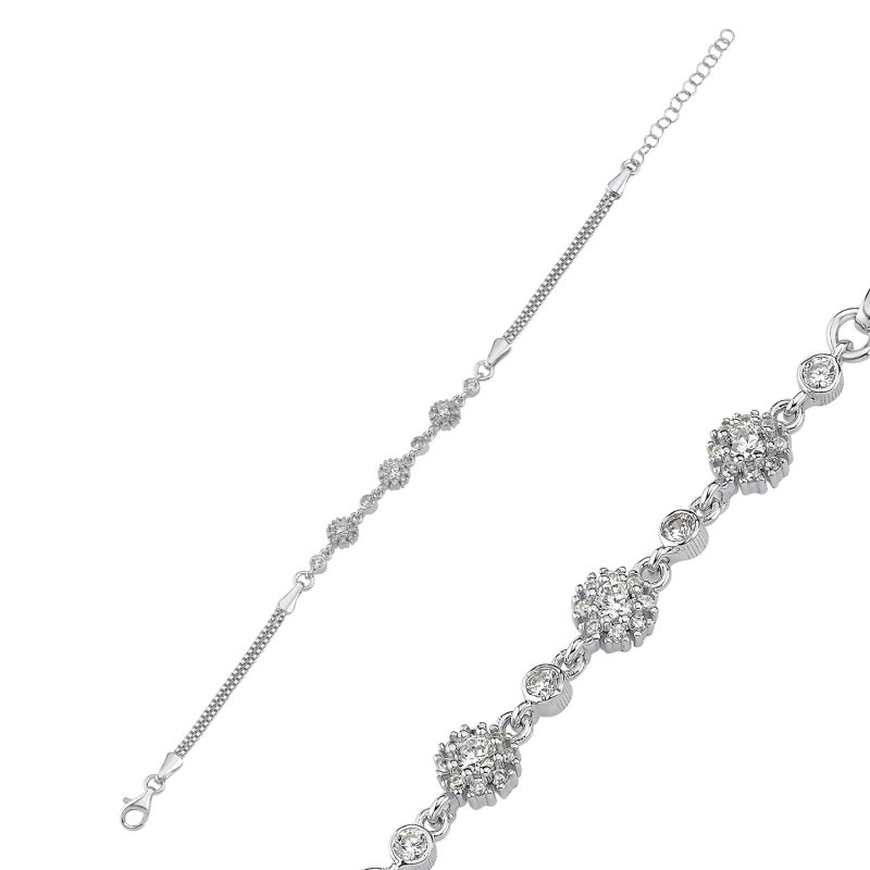 Round Halo Motif Cubic Zirconia Chain Bracelet - B107832