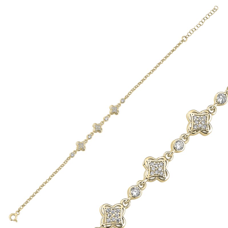 Clover Motif Cubic Zirconia Chain Bracelet - B107839