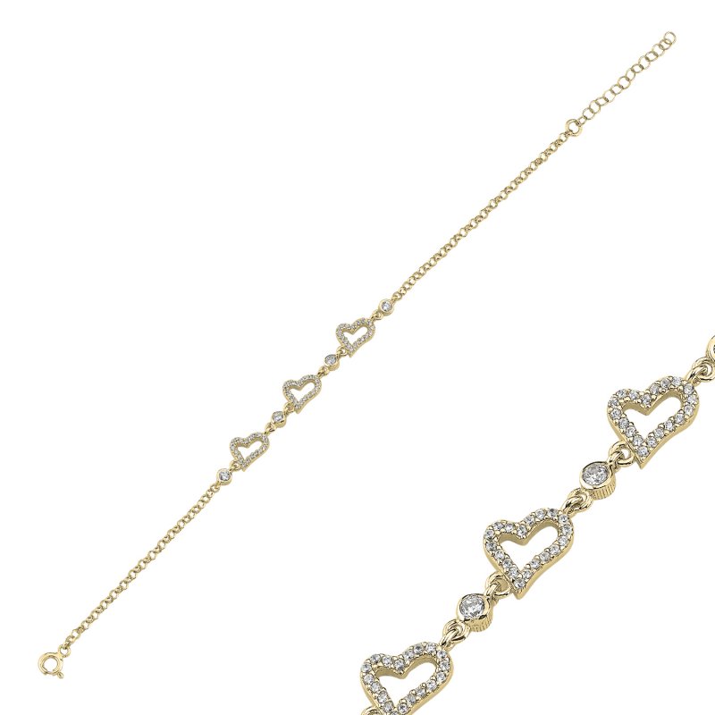 Heart Motif Cubic Zirconia Chain Bracelet - B107841