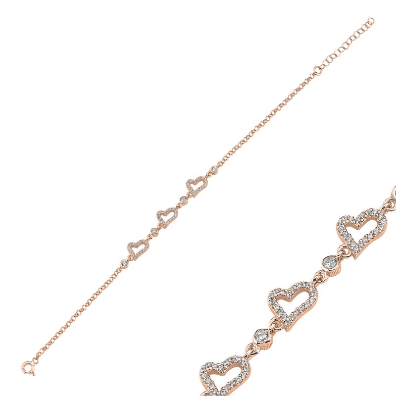 Heart Motif Cubic Zirconia Chain Bracelet - B107841