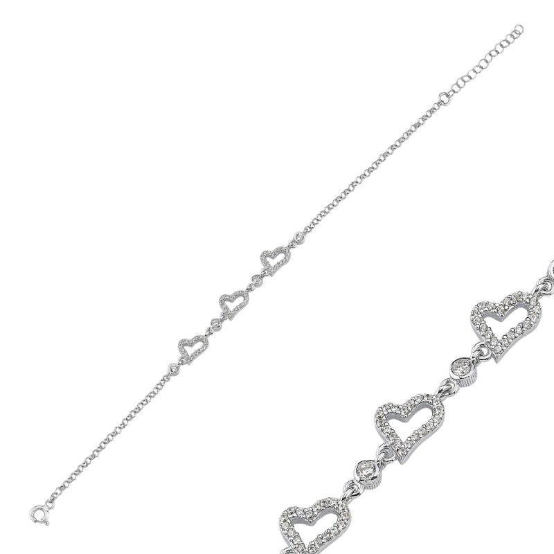 Heart Motif Cubic Zirconia Chain Bracelet - B107841