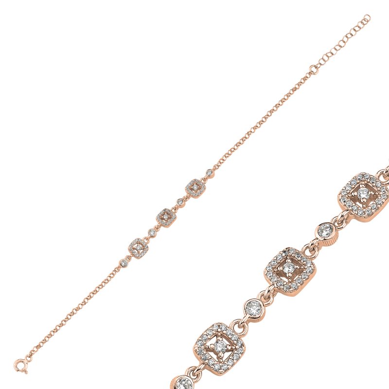 Square Halo Motif Cubic Zirconia Chain Bracelet - B107845